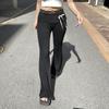 Spring and Autumn Women's Solid Color Lace Splicing Lace-Up Casual Flared Pants Trousers