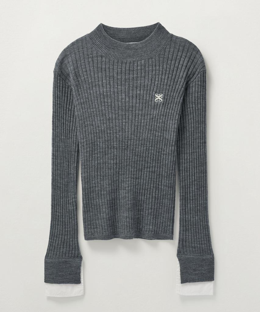 Seteo (W) Cuff Mock Neck Knit Melange Gray