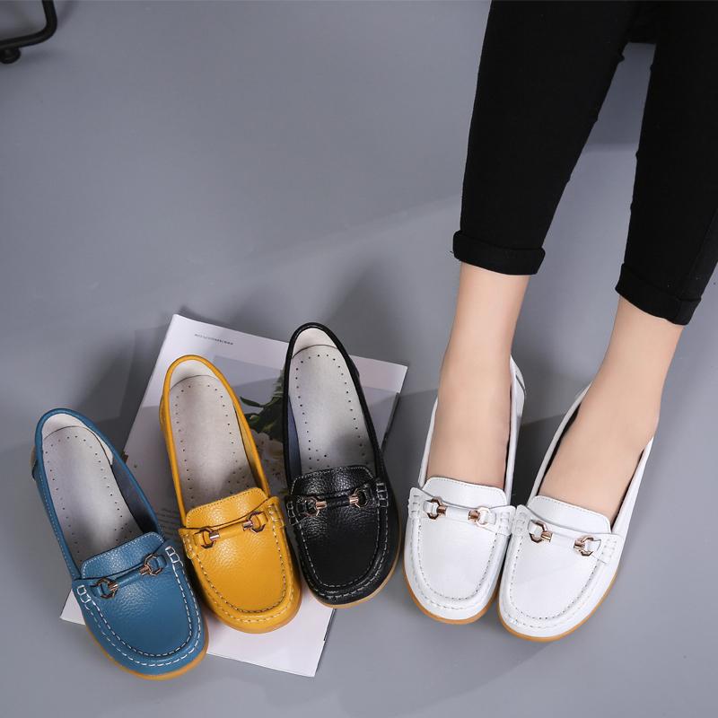Women Leather Moccasins Soft Yellow Loafers Casual Elegant Summer Breathable Flats Walking Shoes for Mother