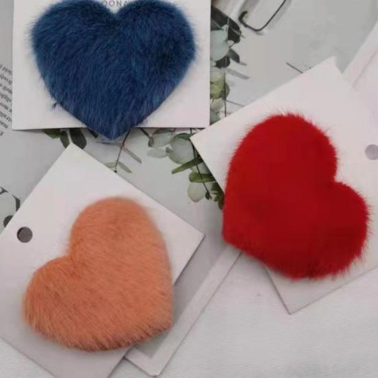 Hair Pin Sweet Plush Faux Mink Fur Elegant Anti-slip Hair Accessories Pure Color Love Heart Shape Children Side Hair Clip for Winter