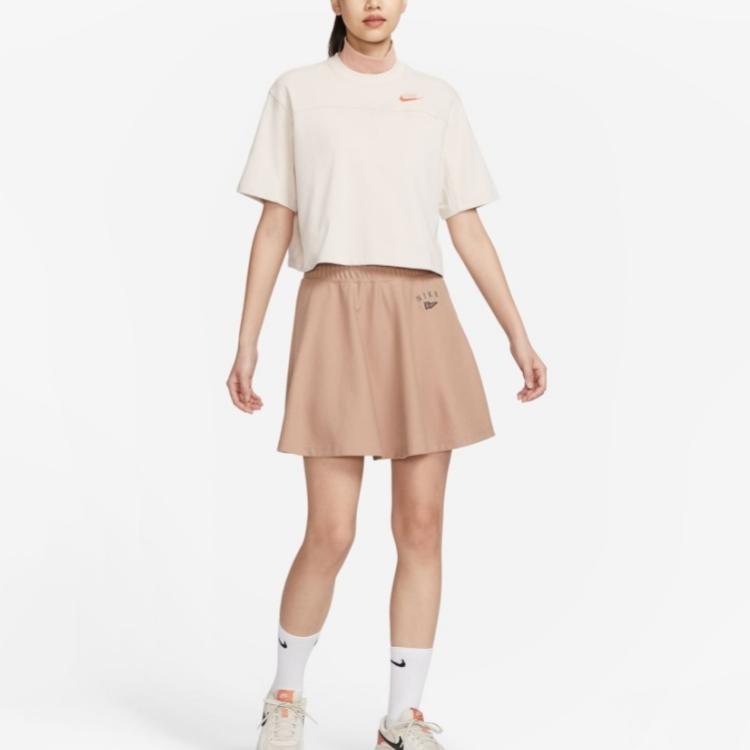 Nike Sportswear City Utility Embroidered Logo Print Short Sleeve T-Shirt Women Tops Light-Redwood-Brown FB7227-104