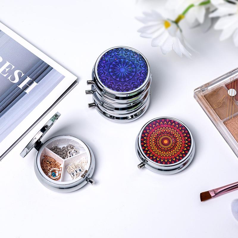 Runder Speicher mit 3 Fächern Einzelnes Fach Metall Kleine Medikamentenbox Schmuckschatulle Faltbar Tragbar Mini-Medikamentenbox