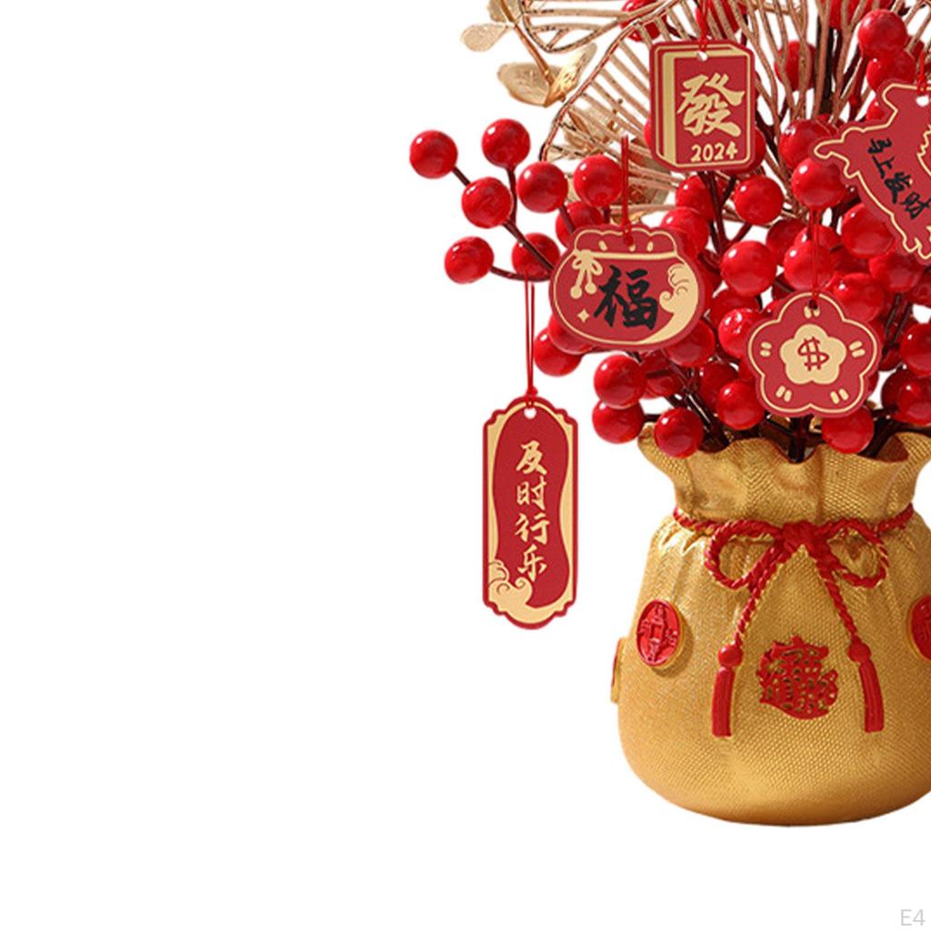 Chinese Year Decoration Artificial Potted Flower, Vivid Cabinet Decor Desk Ornament Vase