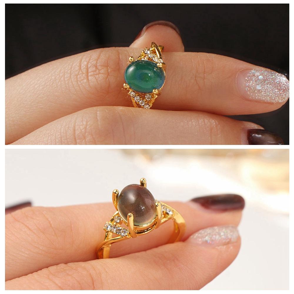 Moon Stone Changing Color Ring Oval Color Changing Mood Ring Retro Adjustable Mood Rings  Couples