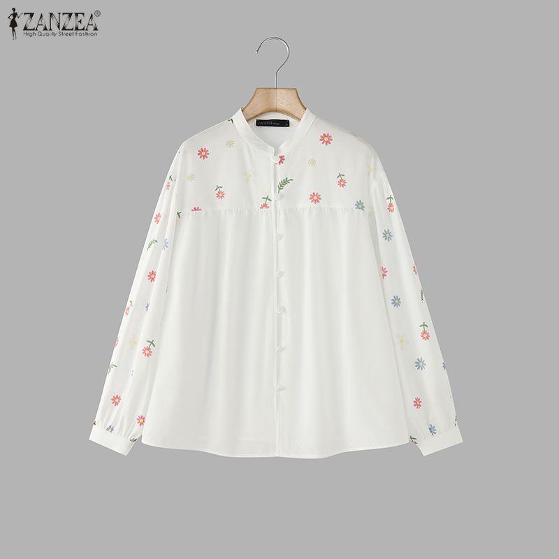 ZANZEA Women Round Neck Floral Print Long Sleeve Casual Blouse