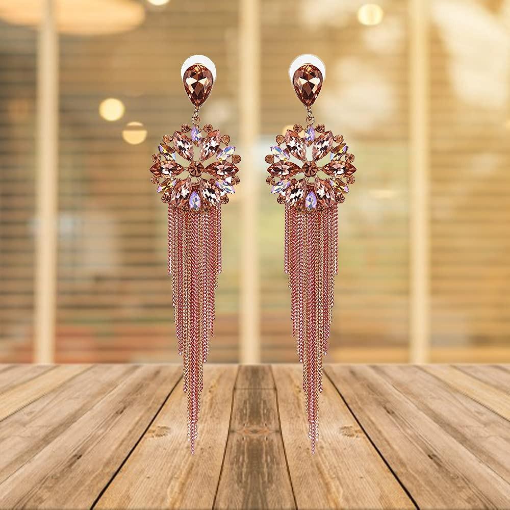 Stilfulla senaste västerländska örhängen guldpläterade kristall handgjorda tofs långa örhängen för flickor och kvinnor