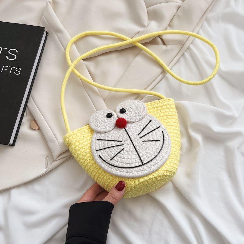 Cute Cartoon Doraemon Shoulder Cross Woven Bag Summer Bag Women 2025 New Ins Bucket Bag Niche