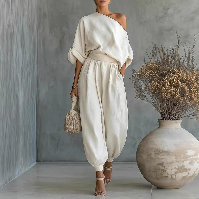 Women's Fashionable Suit Casual Daily Solid Color Loose Strapless Two-piece Set