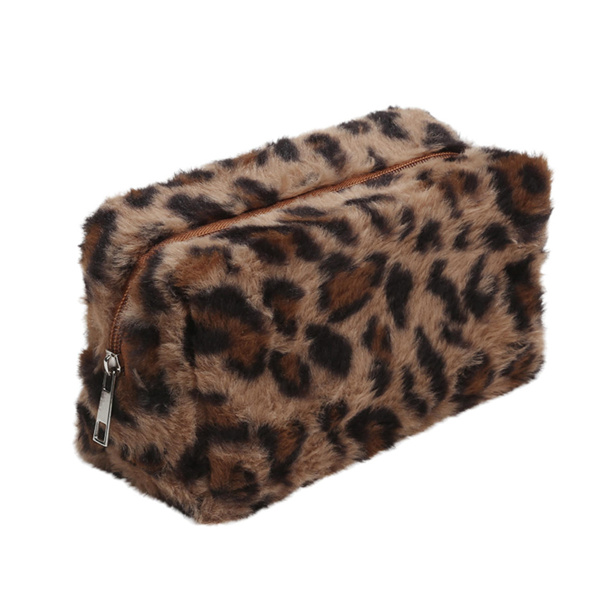 

Fashion Leopard Print Makeup Bag High-quality Large Capacity Zipper Toiletry Bag Portable Plush Travel Organizer Cosmetic Bag one size кавовий