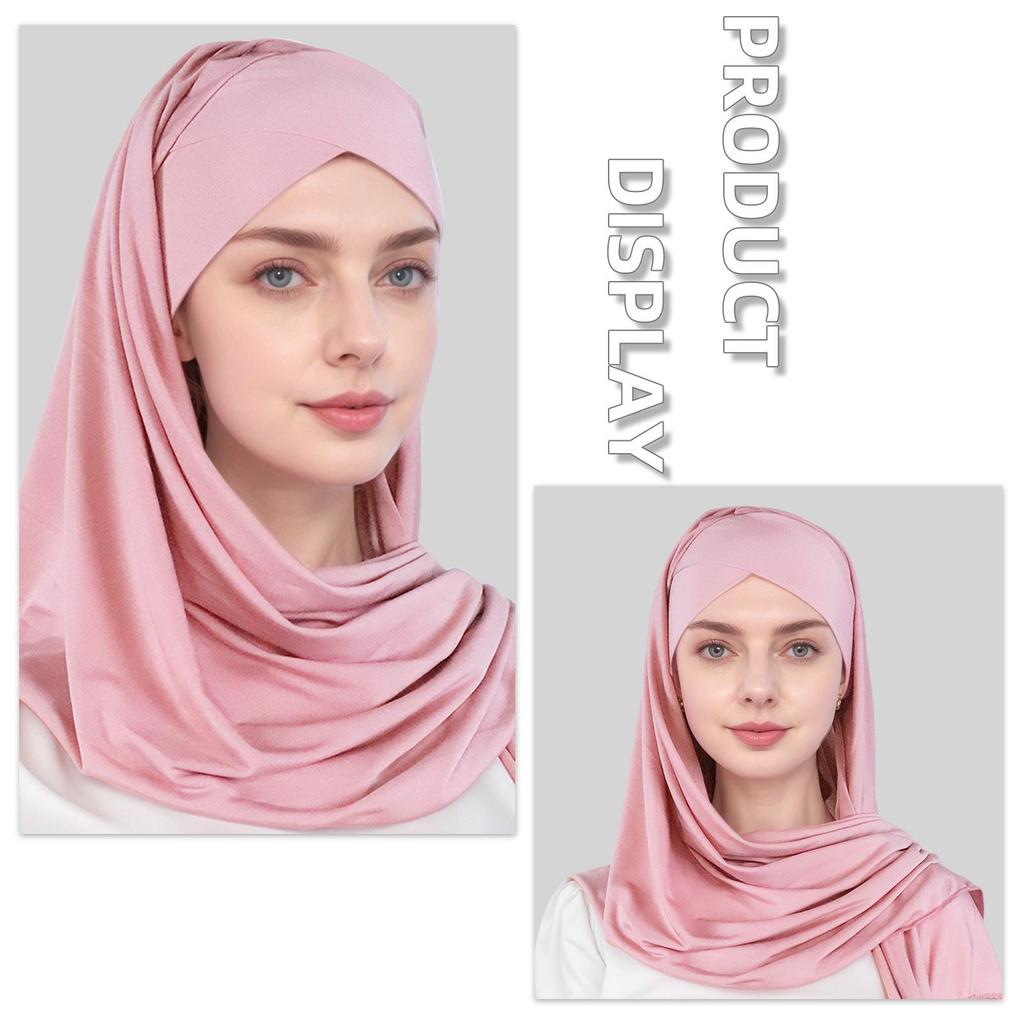 Muslim Fashion Solid Color Criss-Cross Head Wrap with Integrated Sandproof Scarf