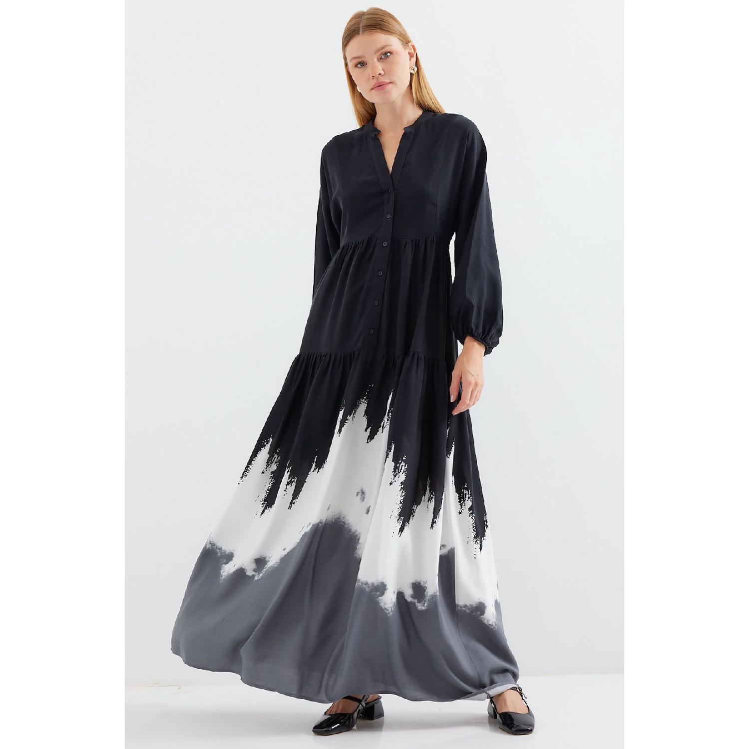 

2423 Authentic Patterned Dress - Black - White 36