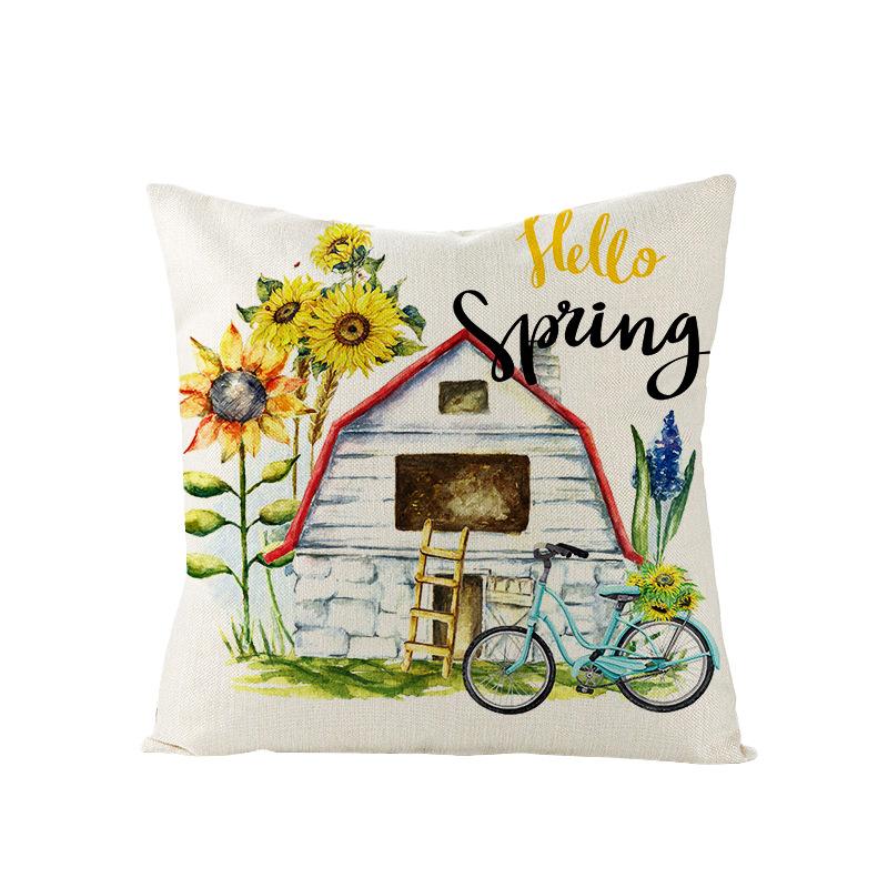 Polyester Pillowcase Sunflower Print Home Living Room Sofa Bedroom Bedside Pillow Case