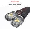 Western Cowboy Zinc Alloy Buckle Cowhide Patterned Elastic Belt for Men - Retro Knight Style