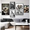 Funny Bathroom Humorous Animal Wall Decor Bear Dog Tiger Sitting On Toilet Reading Newspaper Poster Art Print Canvas Painting