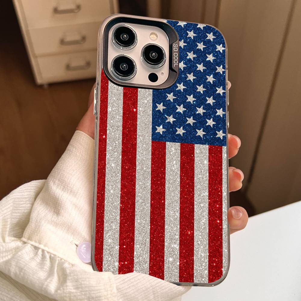 USA & UK Flaggen Hülle für iPhone 17Air 16 15 14 13 12 11 Pro Max X XS XR Plus Bunte Silberne Handyhülle