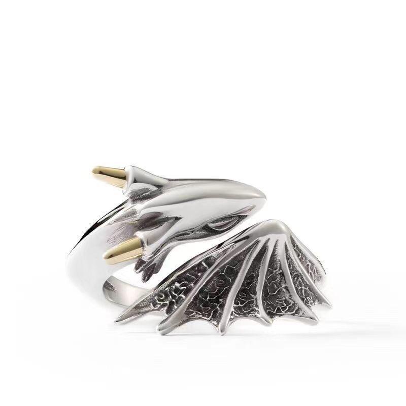 Vintage Little Flying Dragon Ring Irregular Ins Trendy Niche Design Sense Opening Adjustable Index Finger Ring Female