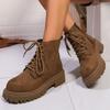 Dunkelbraune Plateau-Stiefeletten für Damen mit seitlichem Reißverschluss, dickem Boden, Motorradschuhe, Damen, Punk-Stil, zum Schnüren, modische Stiefel Mujer