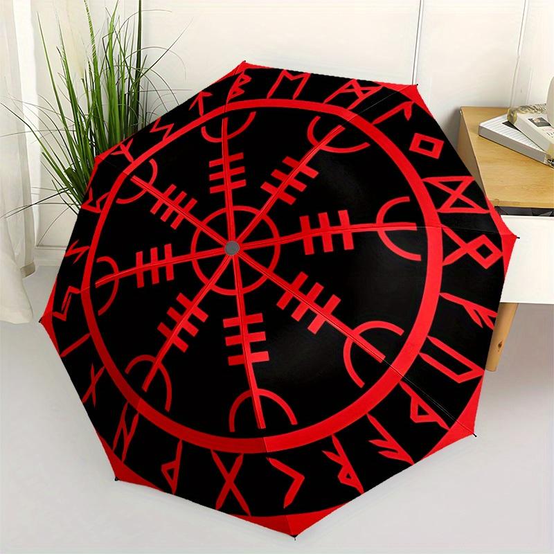 1pc Viking Compass Automatic Open/close, Heavy-Duty Iron Frame & 8-Rib Structure, Compact Folding Umbrella for Women/Men, All-Season Travel, Halloween