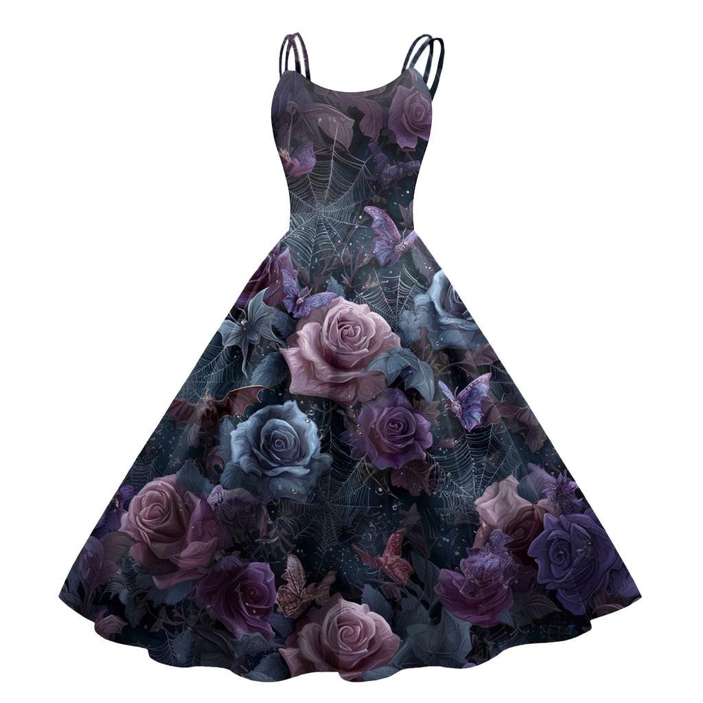 Women's Halloween Print Sexy Off-The-Shoulder Punk Vintage Dress