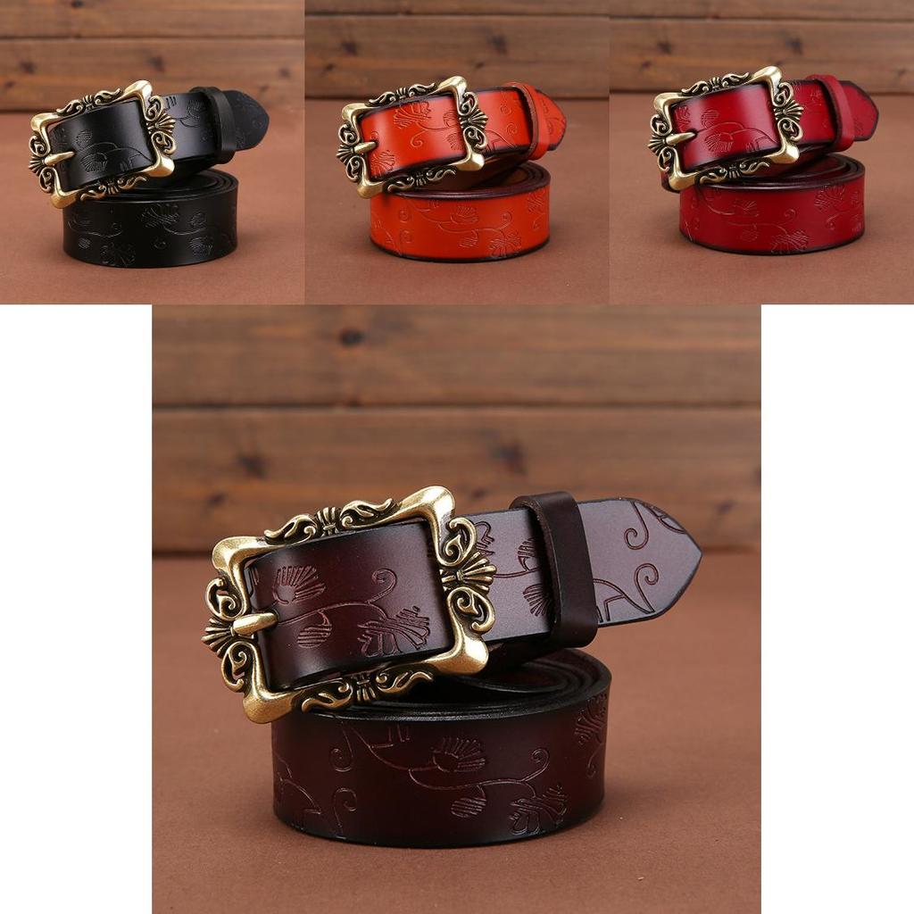 Genuine Leather Wide Belt For Women With Vintage Embossed Design For Casual And Office Wear