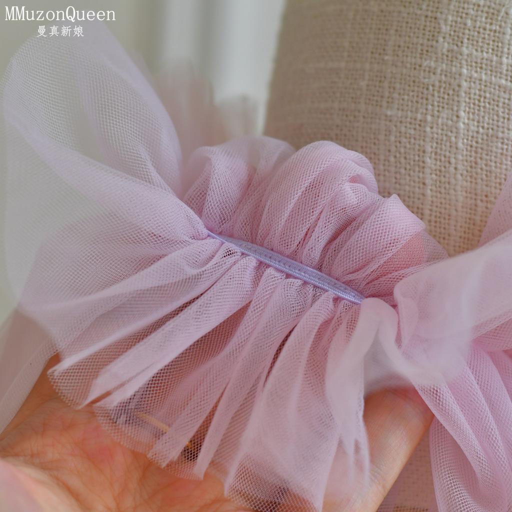 Sheer Tulle Flare Arm Sleeves, Ruffle Elastic Off Shoulder Mesh Cuffs Detachable Bridal Gloves for Wedding Gown Prom Evening Party Photoshoot