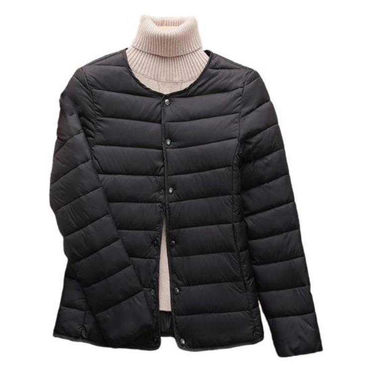 Warm Long Sleeves Round Neck Thickened Padded Windproof Cold Weather Daily Outwear with Pockets Cotton Jacket Winter Down Coat Button