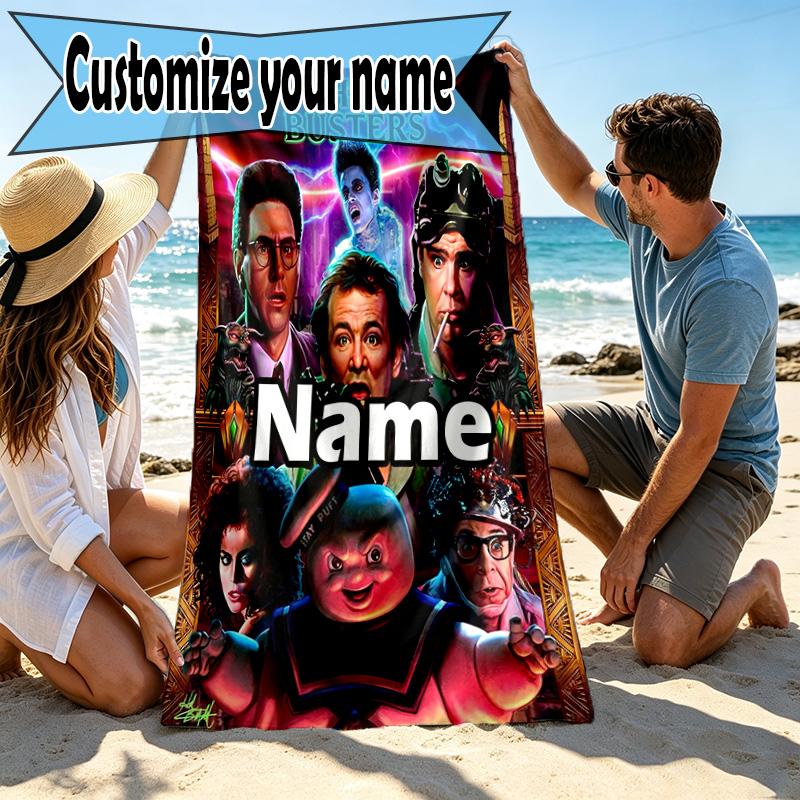 Custom Name Personalized Ghostbusters Print Beach Towel, for Trip Camping Beach Party Home Decor, Birthday Gift for Family & Friends