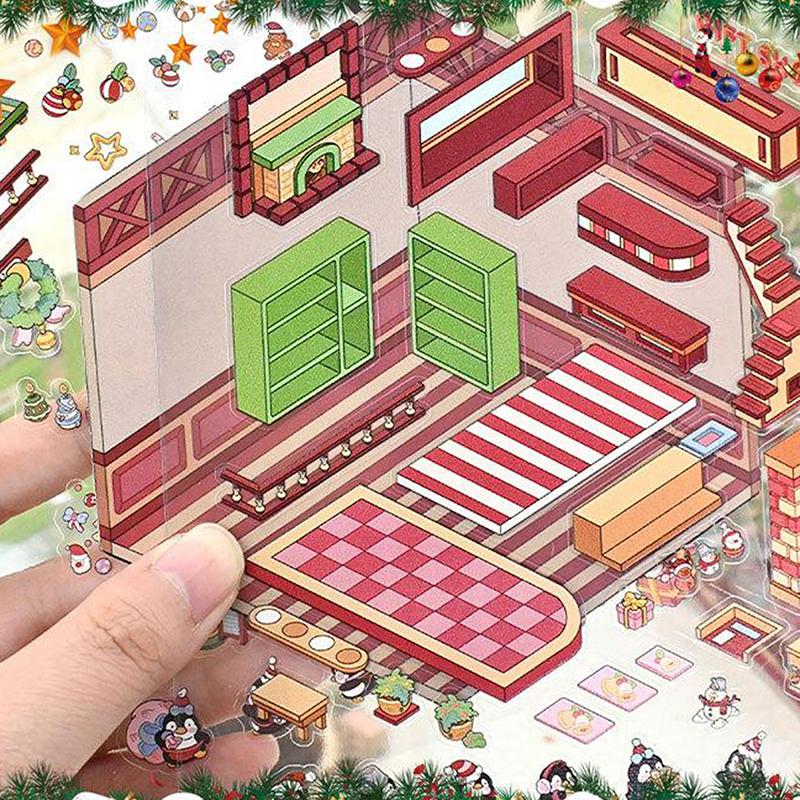 1/4Pcs Christmas Diy 3D Landscaping Stickers Miniature Scene Cabin Stickers Scene Stacking Pasting Cute Adult Child Gift