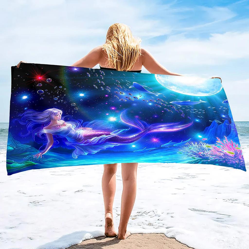 Mermaid Beach Towel Soft Microfiber Large Size Quick Dry Absorbent Coral Sea Life Design For Women Girls Summer Vacation Travel