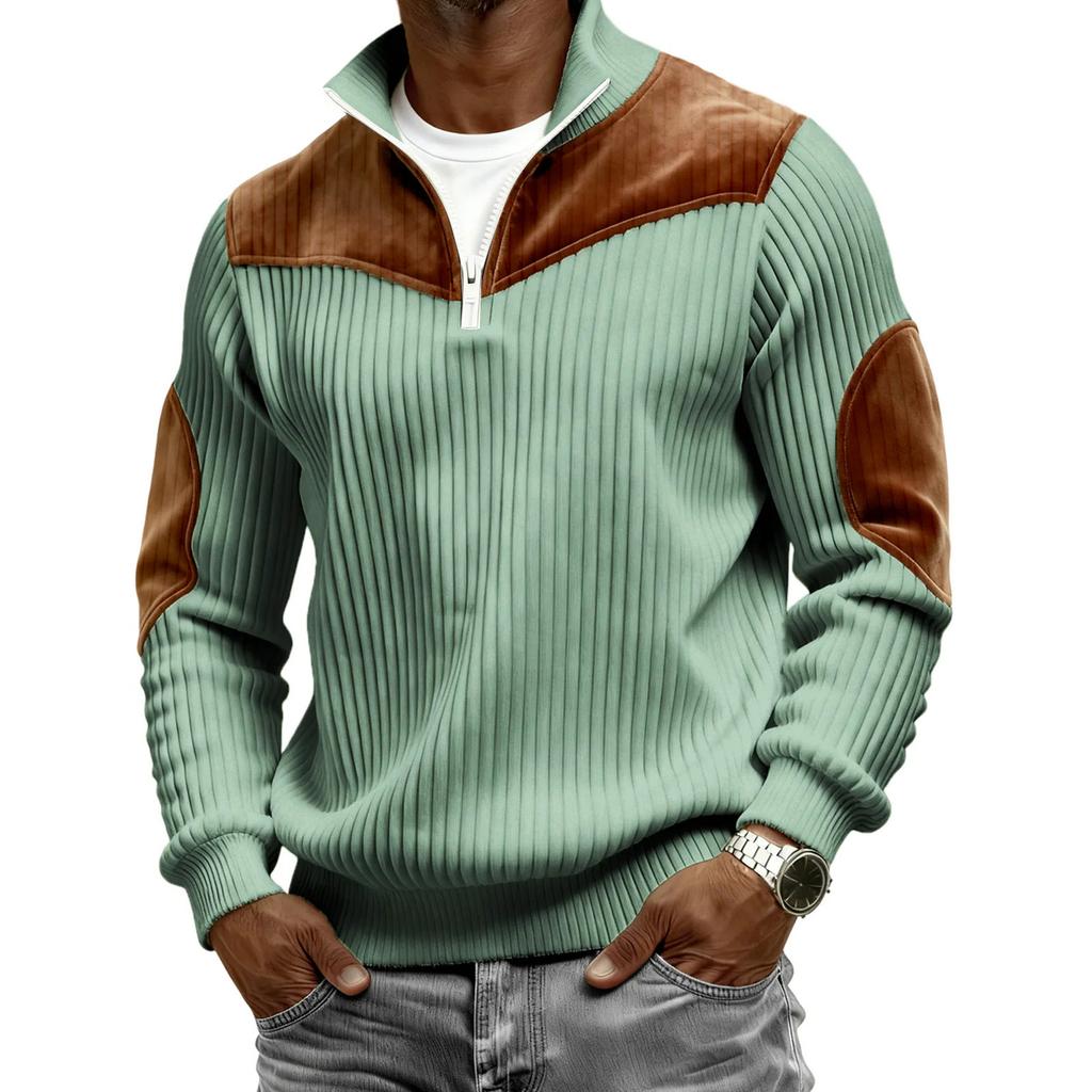 Men's Retro Half-zip Patchwork Pullover