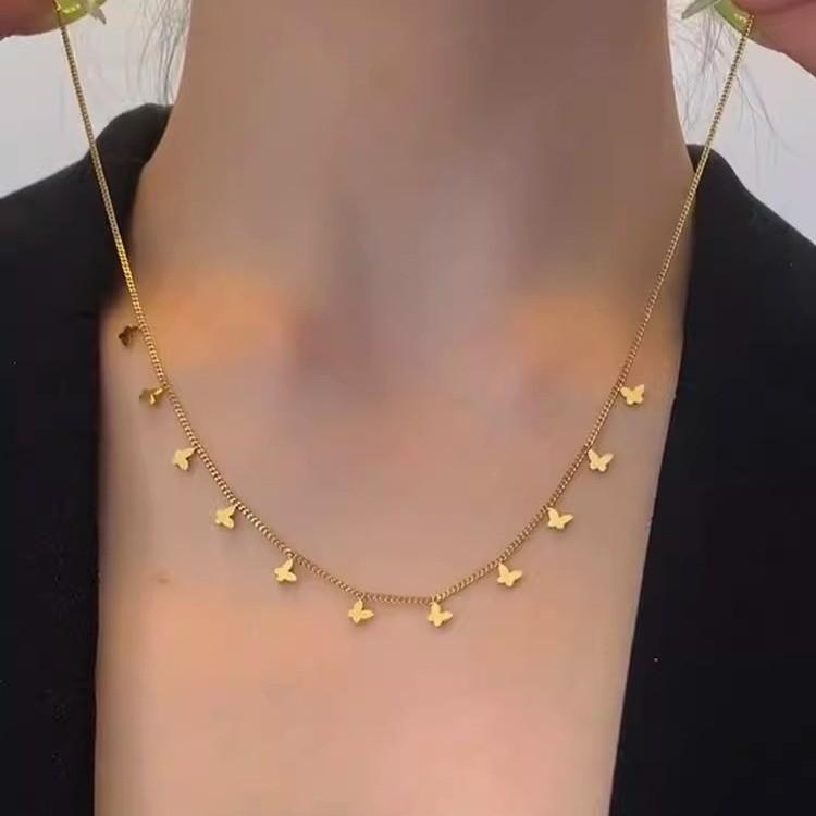 Stylish Titanium Steel Butterfly Neck Chain 2024 Unique Design For Women With Multiple Charms