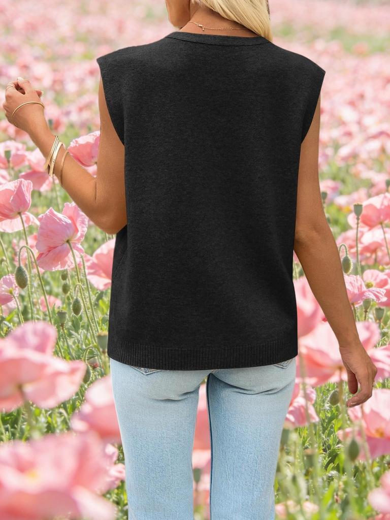 Gilet in Maglia da Donna con Scollo a V, Bottoni, Senza Maniche, Cardigan Casual, Capo d'Abbigliamento Esterno