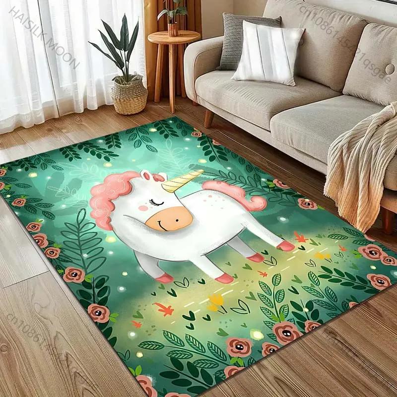 3D Cartoon Cute Unicorn Print Carpet Living Room Bedroom Bedside Modern Home Decor Kids Room Area Rug Sofa Floor Mat Luxury Gift