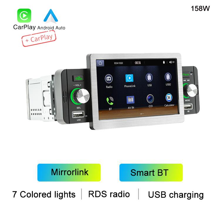 BQCC 1din 5" HD Touch Screen Wired/wireless Android Auto Carplay Monitor Car Mp5 Player with Mirrorlink BT USB RCA FM Car Stereo