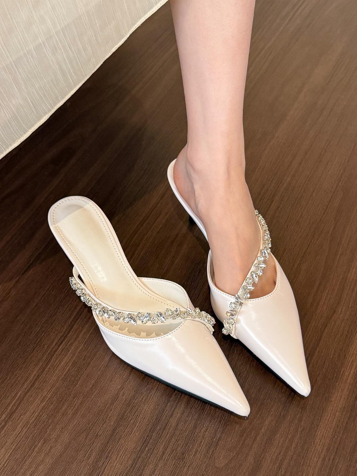 

Богатая дочь! Белые остроносые туфли на высоком каблуке со стразами, женские, весна 2025, полутапочки на тонком каблуке 39
