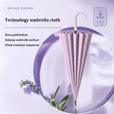 Good-looking Long Handled Female Umbrella Creative Flowering In Water Design Windproof Large Curved Handle Umbrella For Men