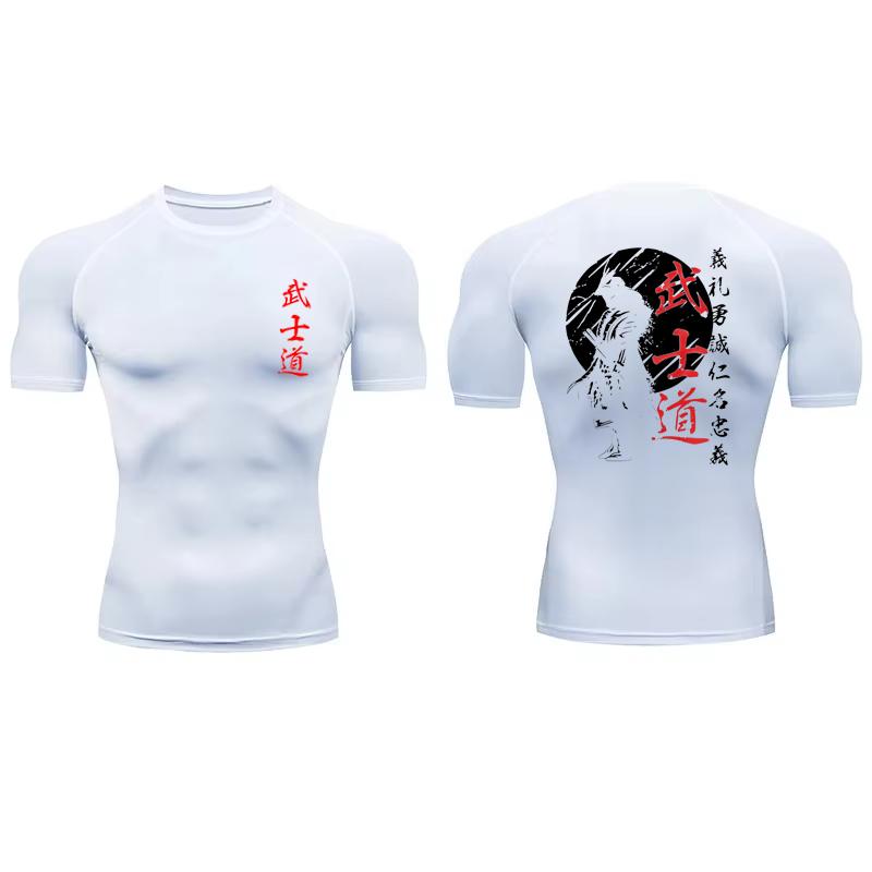 Japan Samurai Spirit Short Sleeve Compression Shirts for Men Summer Athletic Quick Dry T-shirts Gym Workout Running Tees RL00229