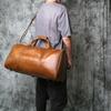 NZPJ Retro Genuine Leather Travel Bag Crazy Horse Leather Men's Handbag Top Layer Cowhide Crossbody Bag Wearable Trolley Luggage