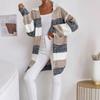 European and American Autumn New Loose Sweater Women's Clothing Knitted Striped Contrasting Color Versatile Cardigan Jacket Women