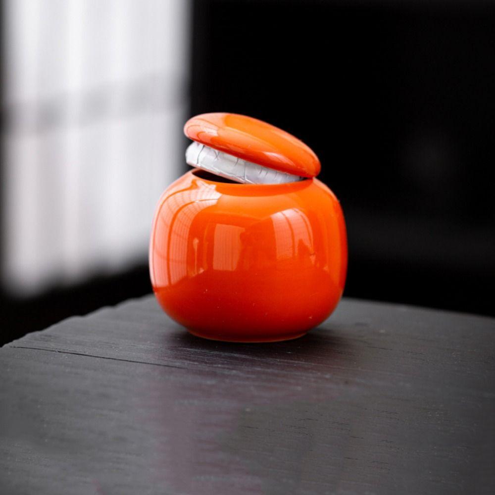 Мини цветные глазурованные керамические баночки для розлива, чайница, портативная банка для хранения чая, румяна Yellow-Square Round