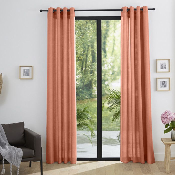 Paire de Doubles Rideaux à œillets effet lin Corail 140 x 260 cm Moonlight deco