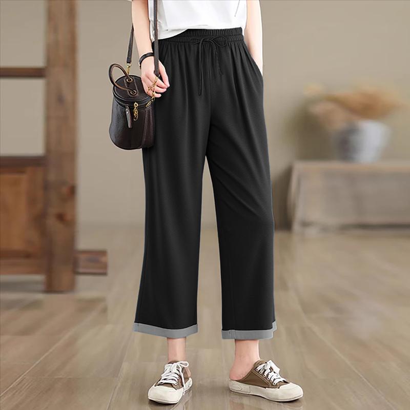 ZANZEA Womens Summer Loose Casual Drawstring Cropped Pants