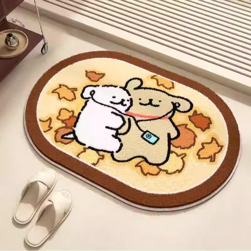 Cartoon Lines Puppy Imitation Cashmere Floor Mat Household Toilet Bathroom Water Absorbent Non-slip Foot Mat Toilet Door Carpet
