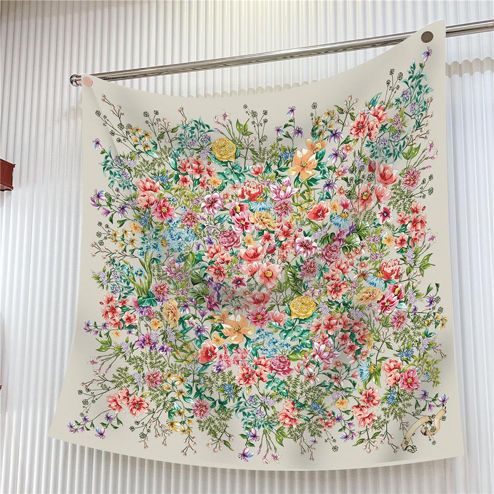 Eșarfă din twill de mătase din trandafir coreean de toamnă - Batică mare cu protecție solară de 90 cm pentru femei