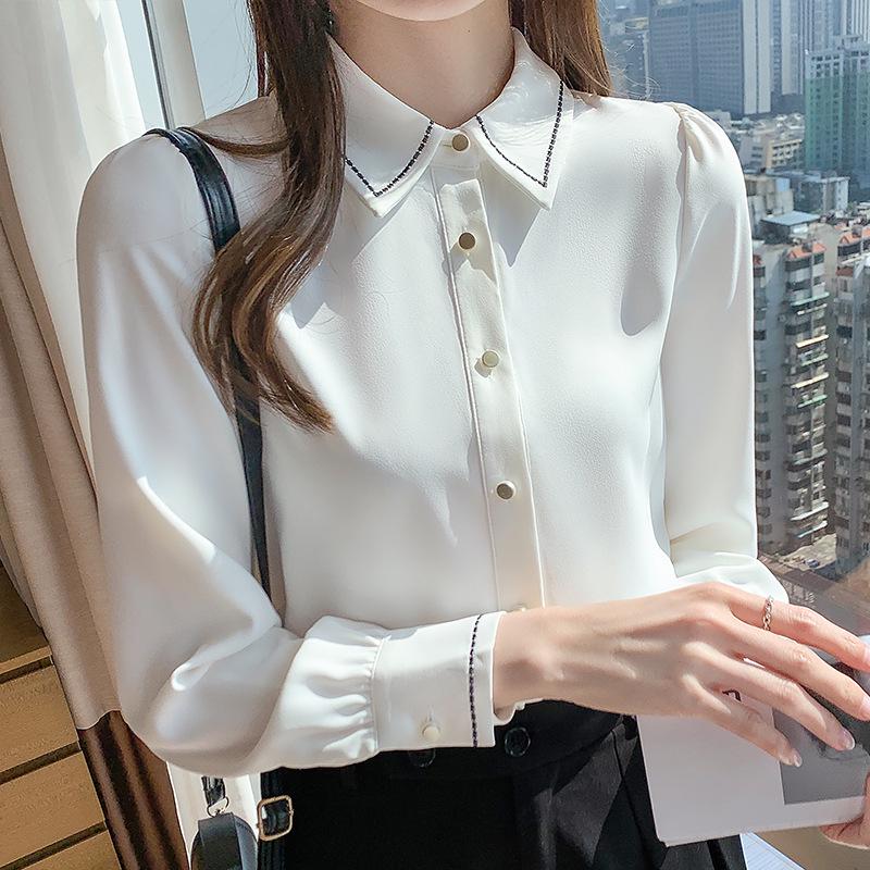 2026 Spring/Autumn Women's Satin Shirt: Long Sleeve, Color-Blocking, Formal Design