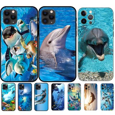 Black Tpu Case for Iphone 5 5s Se 2020 6 6s 7 8 Plus X 10 XR XS 11 12 13 Mini Pro MAX Back Cover Ocean Dolphin Dance Jumping