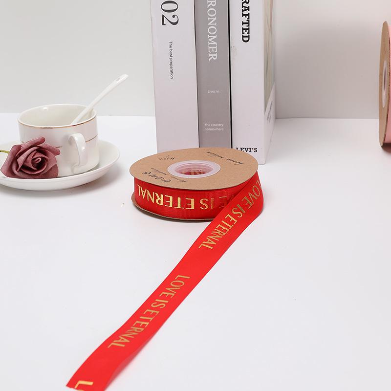 English Hot Stamping Ribbed Ribbon - 2.5cm Silk Bow for Gift, Cake, and Flower Packaging