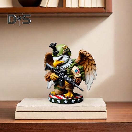 Eagle Soldier Statue Resin Military Eagle Figurine Patriotic Desktop Soldier Ornament for Home Entrance Living Room Decor Independence Day