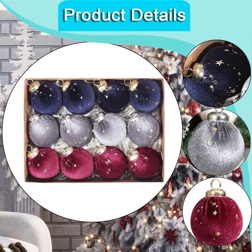 12Pcs/set Shiny Velvet Christmas Ball Ornaments 6cm Christmas Tree Decoration  Christmas Party
