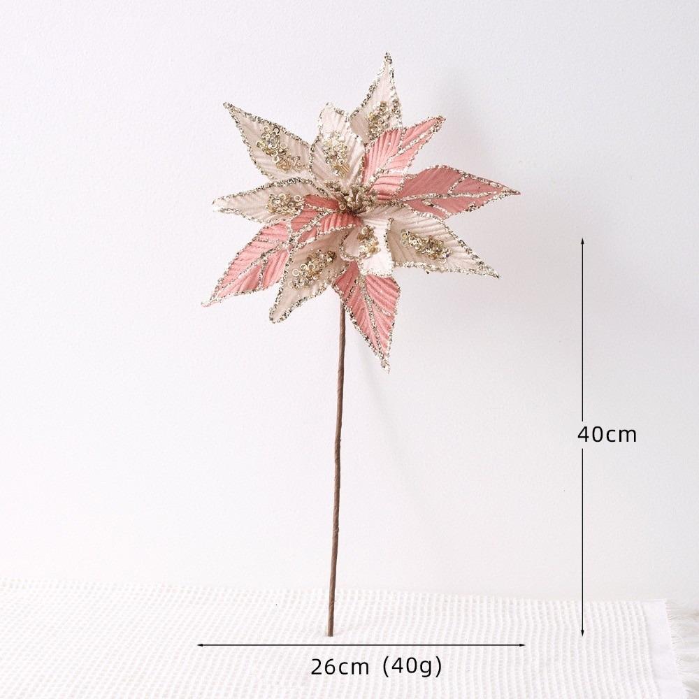 Glitter Artificial Poinsettia Flower Pink Sequins Flower  Christmas Decoration